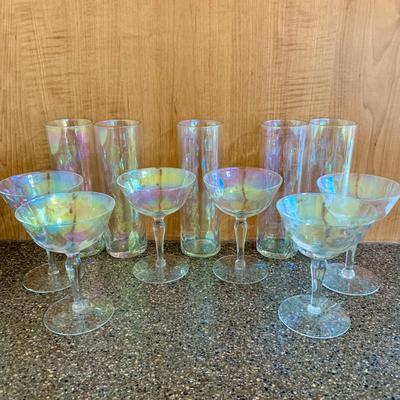 LOT 65 K: Gorgeous 1960's Iridescent Hi-ball & Martini Glasses