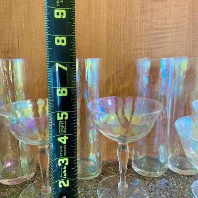 LOT 65 K: Gorgeous 1960's Iridescent Hi-ball & Martini Glasses