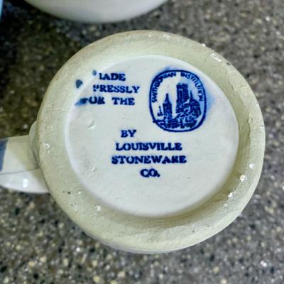 LOT 74 K: Blue & White Pottery Collection: Foo Dog & Blossoms Chinese Ginger Jar, Louisville Stoneware Smithsonian Institute...