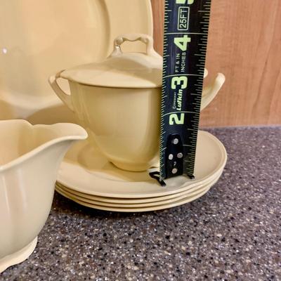 LOT 75 K: Goldendawn Johnson Bros. English Pale Yellow China Set & Ceramic Fruit Kitchenware