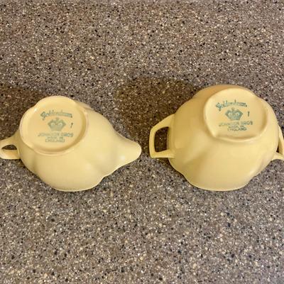 LOT 75 K: Goldendawn Johnson Bros. English Pale Yellow China Set & Ceramic Fruit Kitchenware