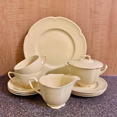 LOT 75 K: Goldendawn Johnson Bros. English Pale Yellow China Set & Ceramic Fruit Kitchenware