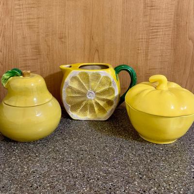 LOT 75 K: Goldendawn Johnson Bros. English Pale Yellow China Set & Ceramic Fruit Kitchenware