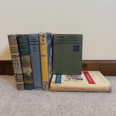 LOT 104B: 1933 Girl Scout Hand Book, 1953 Joan of Arc, Vintage Alice's Adventures in Wonderland, 1947 Little Women & Little Men...