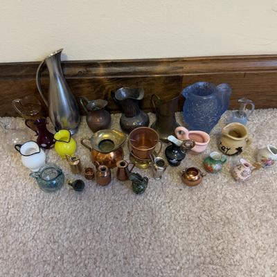 LOT 106B: Collection of Mini Pitchers - Glass, Cooper & More