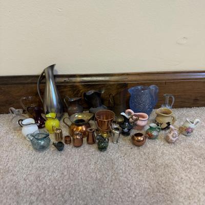 LOT 106B: Collection of Mini Pitchers - Glass, Cooper & More