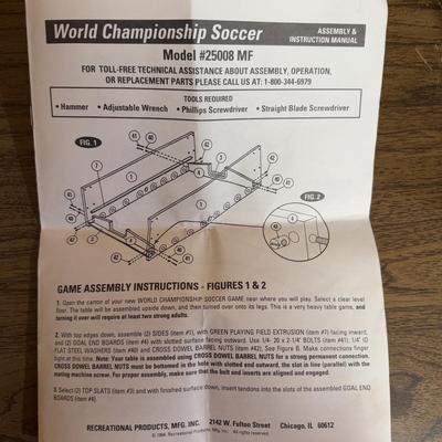 LOT 110B: World Championship Soccer Foosball Table Model #25008 MF
