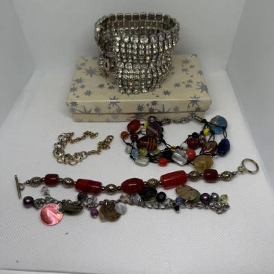 LOT 119J: Collection of Fashion Bracelets - Rhinestone Cuff & More