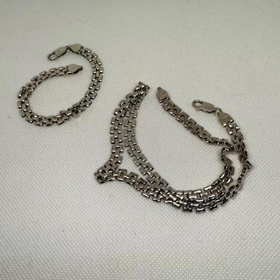 LOT 122J: Sterling Silver 925 Italy Chain & Bracelet Set (34.7g)