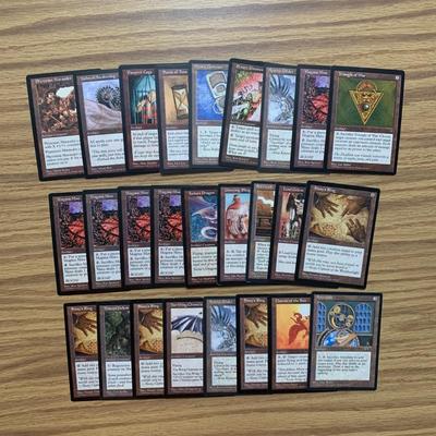 LOT 143 C: Magic The Gathering: 1993 - 1999 Protector Sleeves, Glass Tokens, Hard Cover Deck Case, & Artifact, Summons, & Land...