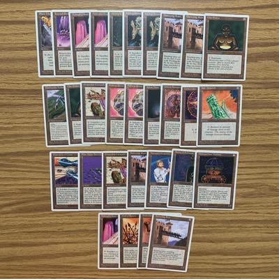 LOT 143 C: Magic The Gathering: 1993 - 1999 Protector Sleeves, Glass Tokens, Hard Cover Deck Case, & Artifact, Summons, & Land...