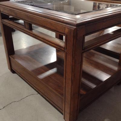 Pair of Wooden and Glass Top Side Tables
