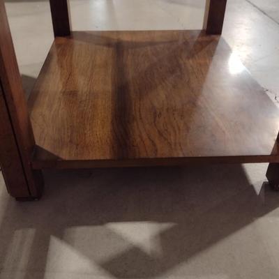 Pair of Wooden and Glass Top Side Tables