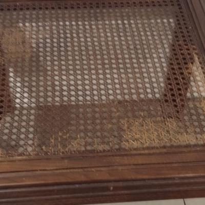 Pair of Wooden Side Tables with Woven Cane Tops