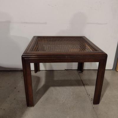 Pair of Wooden Side Tables with Woven Cane Tops
