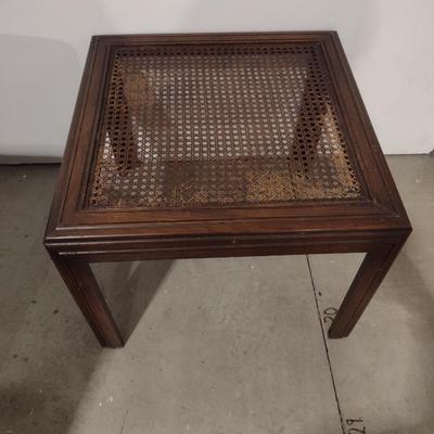Pair of Wooden Side Tables with Woven Cane Tops
