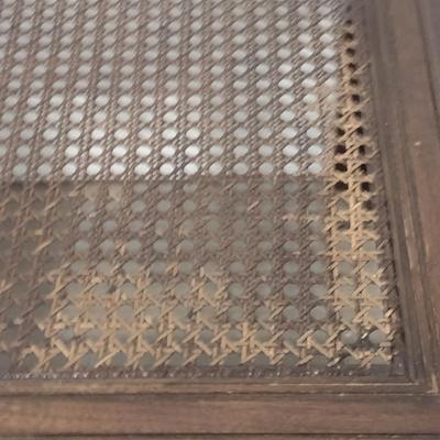 Pair of Wooden Side Tables with Woven Cane Tops