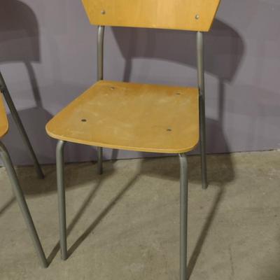 Pair of Metal Frame Chairs with Wood Seats and Backs