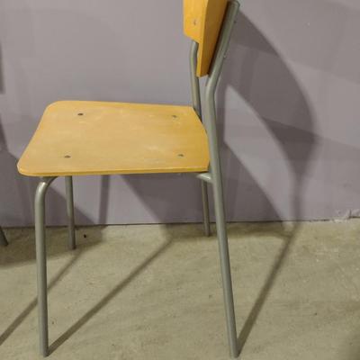 Pair of Metal Frame Chairs with Wood Seats and Backs