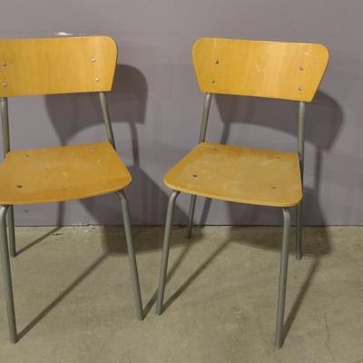 Pair of Metal Frame Chairs with Wood Seats and Backs