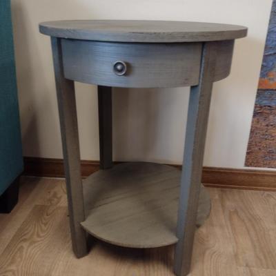 Wood Finish Round Accent Table with Drawer- Approx 19" in Diameter, 24" Tall