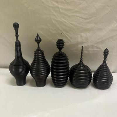 Five Turned Wooden Containers Made in Mozambique (2058R-MG)