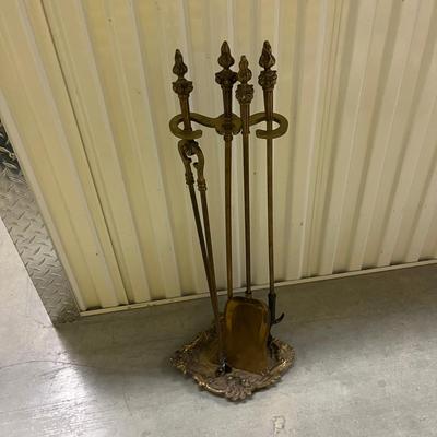 Brass Top Fireplace Screen, Brass Fireplace Tools and L.L. Bean Log Bag (2058R-MG)