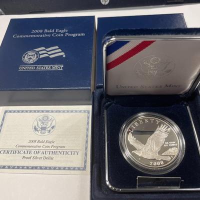 2008 P Bald Eagle Commemorative Silver Dollar $1 Proof Coin w/Box & COA as Pictured. FREE DOMESTIC SHIPPING.
