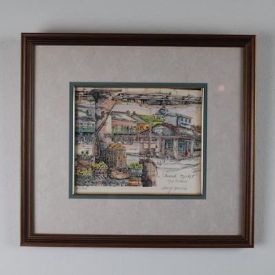 Signed and Framed "French Market" by V. Neary