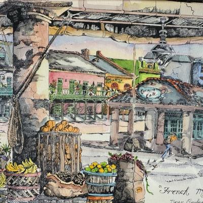 Signed and Framed "French Market" by V. Neary
