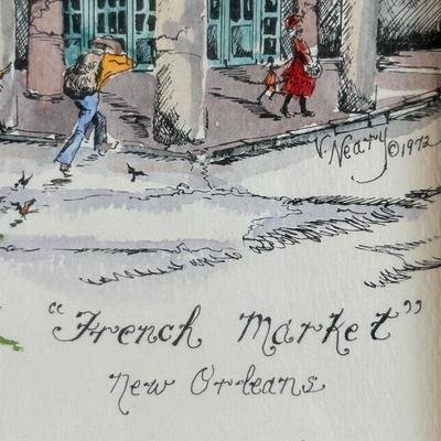 Signed and Framed "French Market" by V. Neary