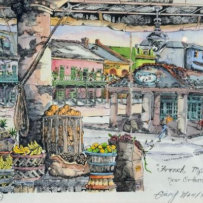 Signed and Framed "French Market" by V. Neary