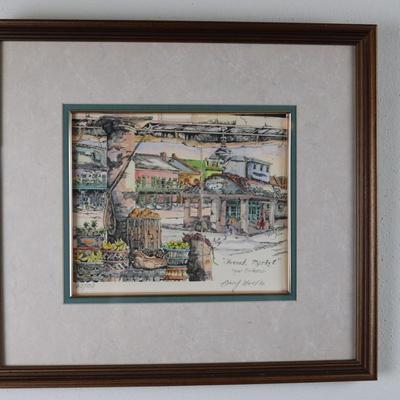 Signed and Framed "French Market" by V. Neary