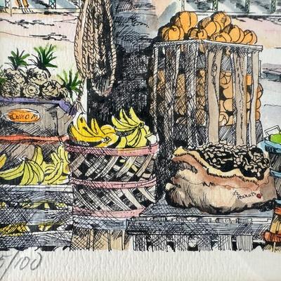 Signed and Framed "French Market" by V. Neary