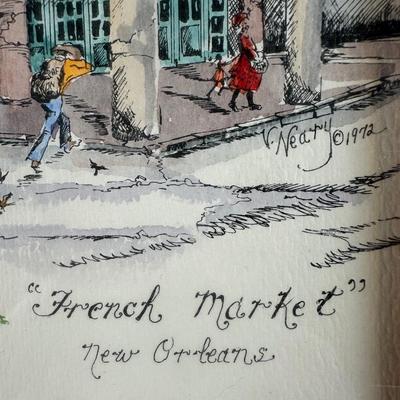 Signed and Framed "French Market" by V. Neary
