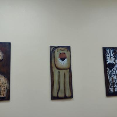 Metal Wall Art- Giraffe, Lion, and Zebra- Approx 11 1/2" x 28 1/2"