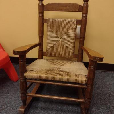 Wooden Rocking Chair with Rush Seat and Back