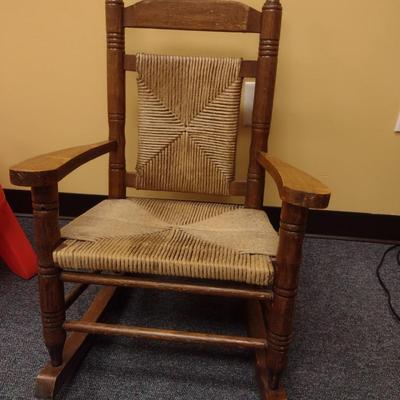 Wooden Rocking Chair with Rush Seat and Back