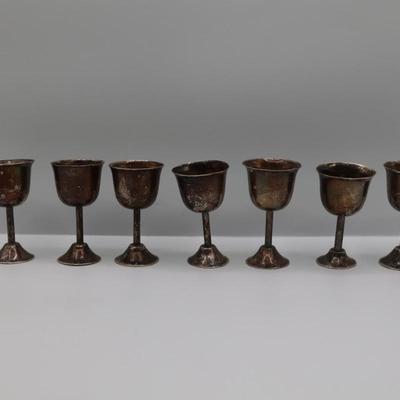 Sterling Silver Set of (7) Mexican Shot Glasses