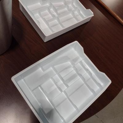 Office Supplies- Binders, Stainless Trash Can, Drawer Organizers