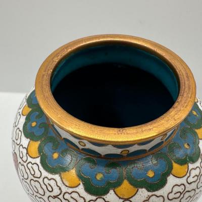 Hand Painted Porcelain Vase with Brass Trim