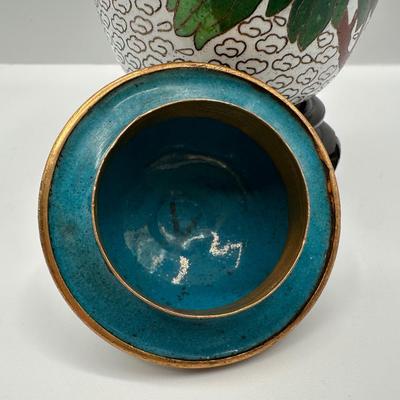 Hand Painted Porcelain Vase with Brass Trim
