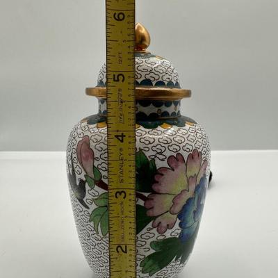 Hand Painted Porcelain Vase with Brass Trim