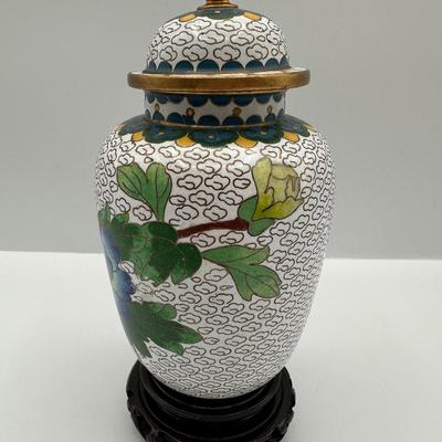 Hand Painted Porcelain Vase with Brass Trim