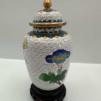 Hand Painted Porcelain Vase with Brass Trim
