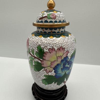 Hand Painted Porcelain Vase with Brass Trim