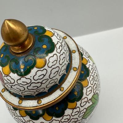 Hand Painted Porcelain Vase with Brass Trim
