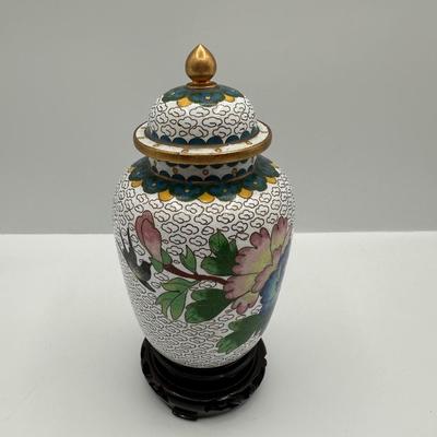 Hand Painted Porcelain Vase with Brass Trim