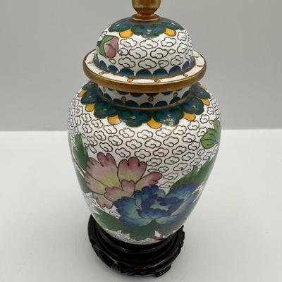 Hand Painted Porcelain Vase with Brass Trim