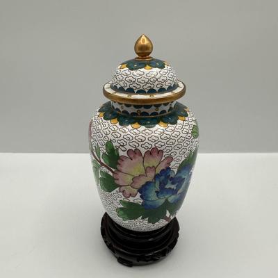 Hand Painted Porcelain Vase with Brass Trim